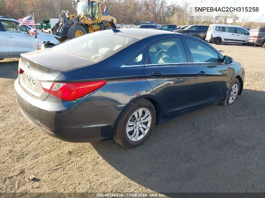 2012 Hyundai Sonata Gls VIN: 5NPEB4AC2CH315258 Lot: 40768534