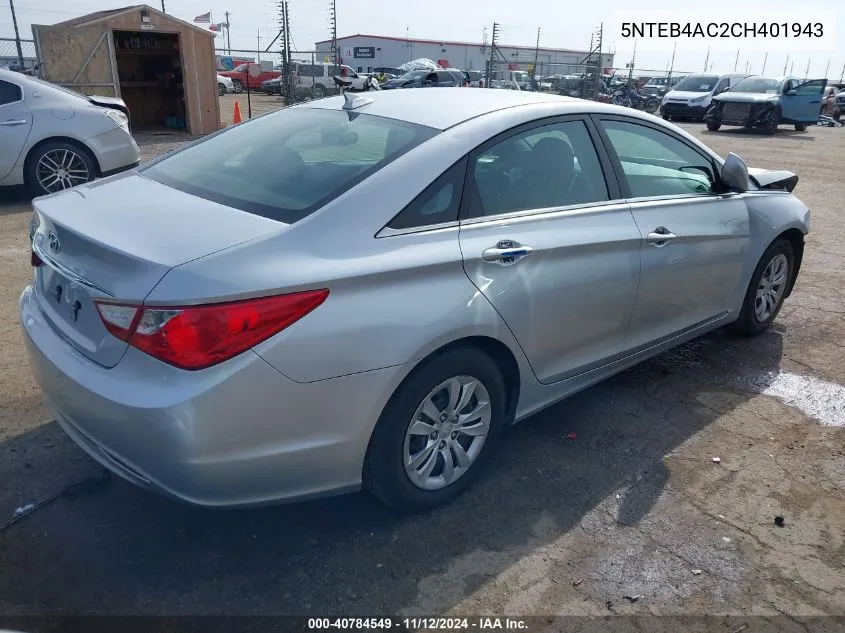 2012 Hyundai Sonata Gls VIN: 5NTEB4AC2CH401943 Lot: 40784549