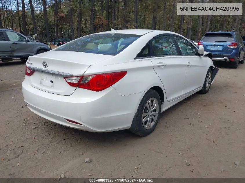 5NPEB4AC4CH420996 2012 Hyundai Sonata Gls