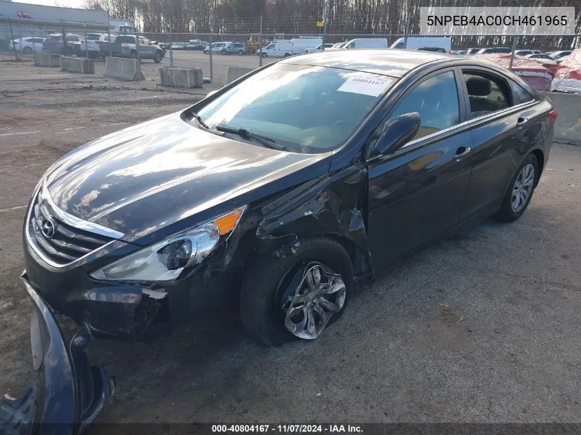 2012 Hyundai Sonata Gls VIN: 5NPEB4AC0CH461965 Lot: 40804167