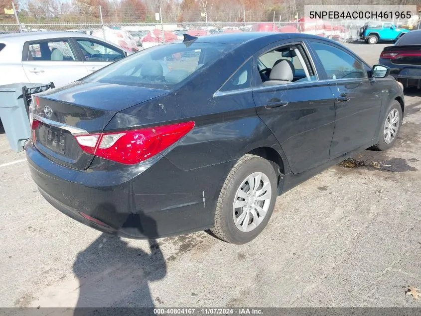 2012 Hyundai Sonata Gls VIN: 5NPEB4AC0CH461965 Lot: 40804167