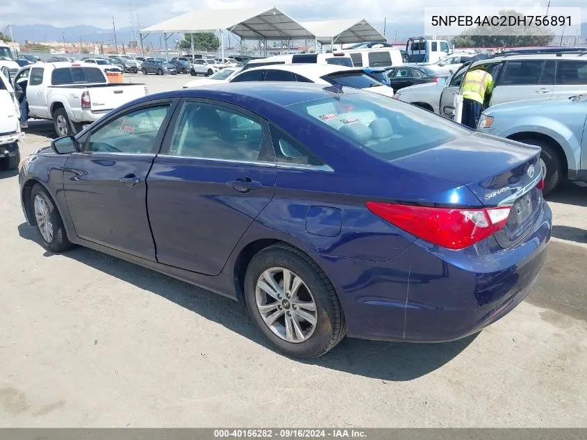 2013 Hyundai Sonata Gls VIN: 5NPEB4AC2DH756891 Lot: 40156282