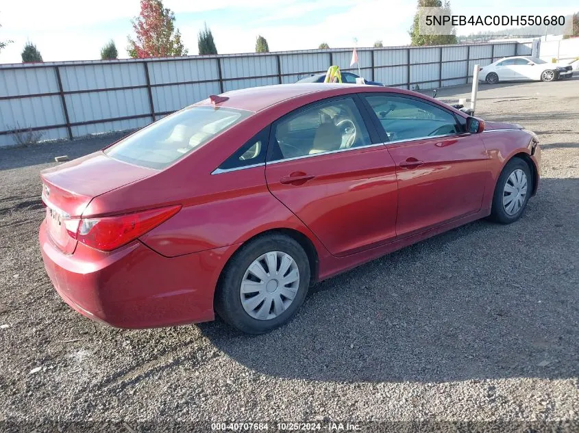 2013 Hyundai Sonata Gls VIN: 5NPEB4AC0DH550680 Lot: 40707684