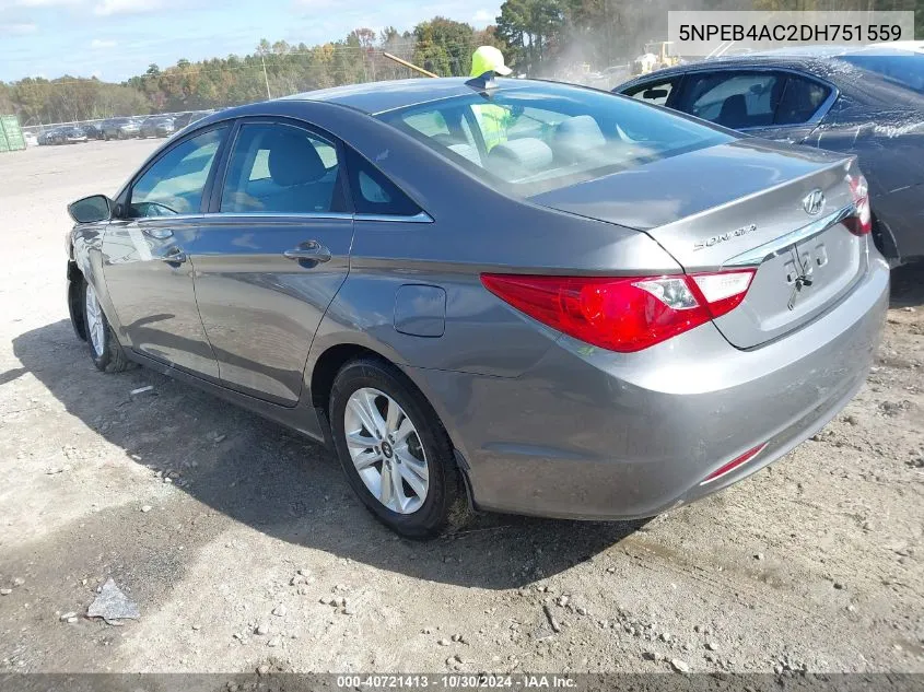 2013 Hyundai Sonata Gls VIN: 5NPEB4AC2DH751559 Lot: 40721413