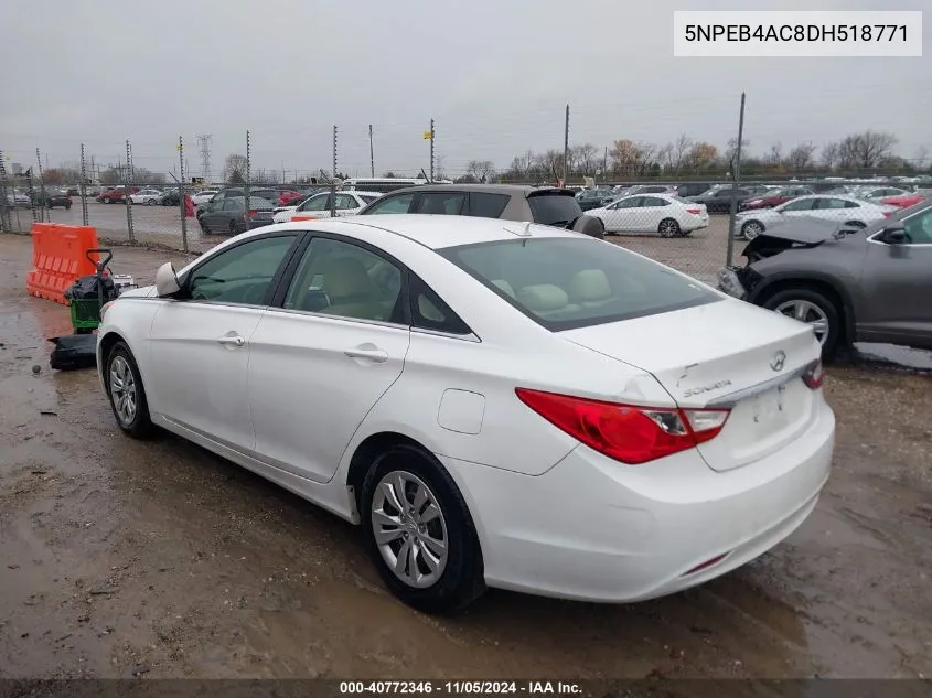 2013 Hyundai Sonata Gls VIN: 5NPEB4AC8DH518771 Lot: 40772346