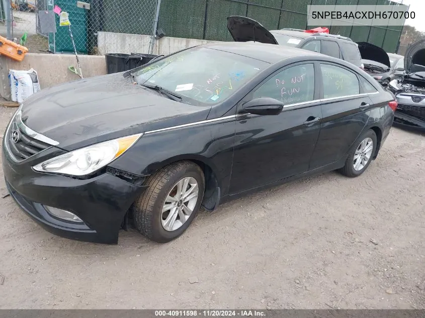 2013 Hyundai Sonata Gls VIN: 5NPEB4ACXDH670700 Lot: 40911598