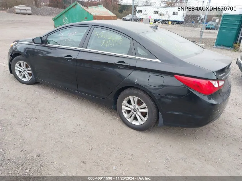 2013 Hyundai Sonata Gls VIN: 5NPEB4ACXDH670700 Lot: 40911598