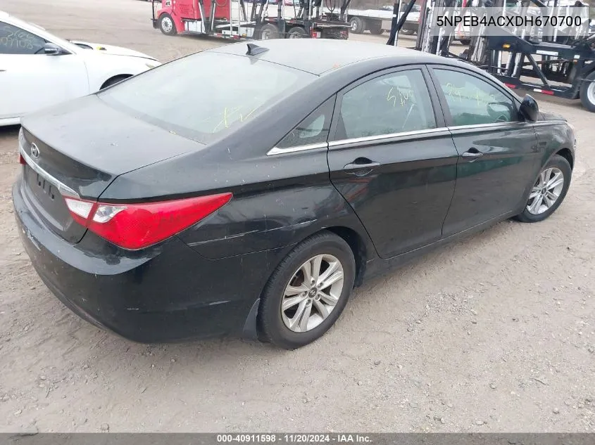 2013 Hyundai Sonata Gls VIN: 5NPEB4ACXDH670700 Lot: 40911598