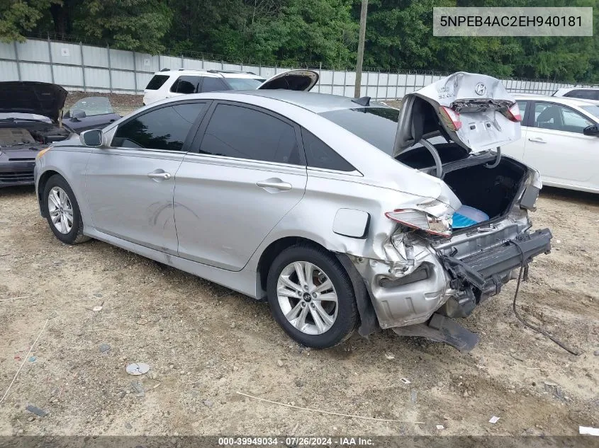 2014 Hyundai Sonata Gls VIN: 5NPEB4AC2EH940181 Lot: 39949034