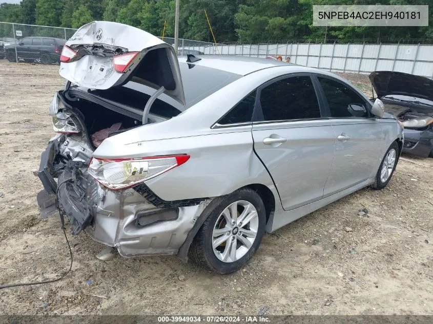 2014 Hyundai Sonata Gls VIN: 5NPEB4AC2EH940181 Lot: 39949034