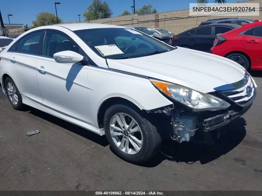 2014 Hyundai Sonata Gls VIN: 5NPEB4AC3EH920764 Lot: 40109862