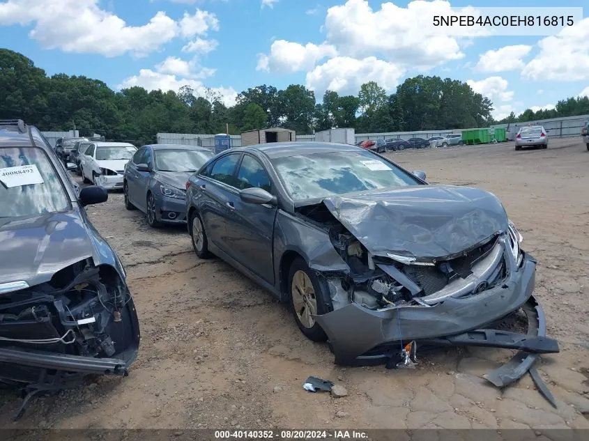 2014 Hyundai Sonata Gls VIN: 5NPEB4AC0EH816815 Lot: 40140352