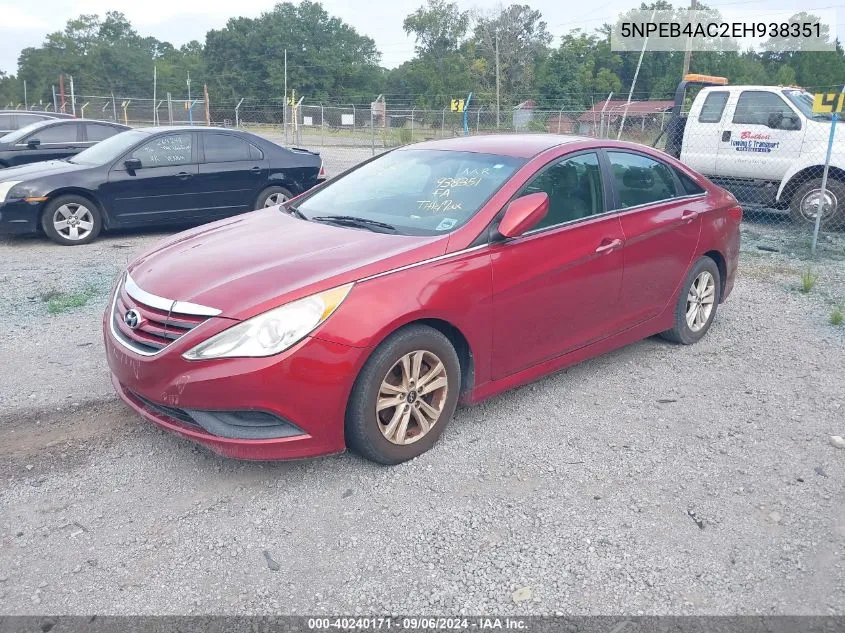 2014 Hyundai Sonata Gls VIN: 5NPEB4AC2EH938351 Lot: 40240171