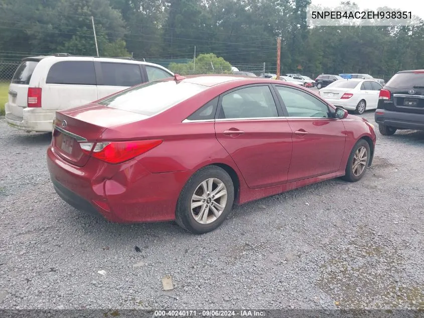 2014 Hyundai Sonata Gls VIN: 5NPEB4AC2EH938351 Lot: 40240171