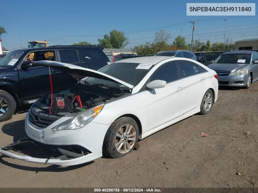 2014 Hyundai Sonata Gls VIN: 5NPEB4AC3EH911840 Lot: 40298755