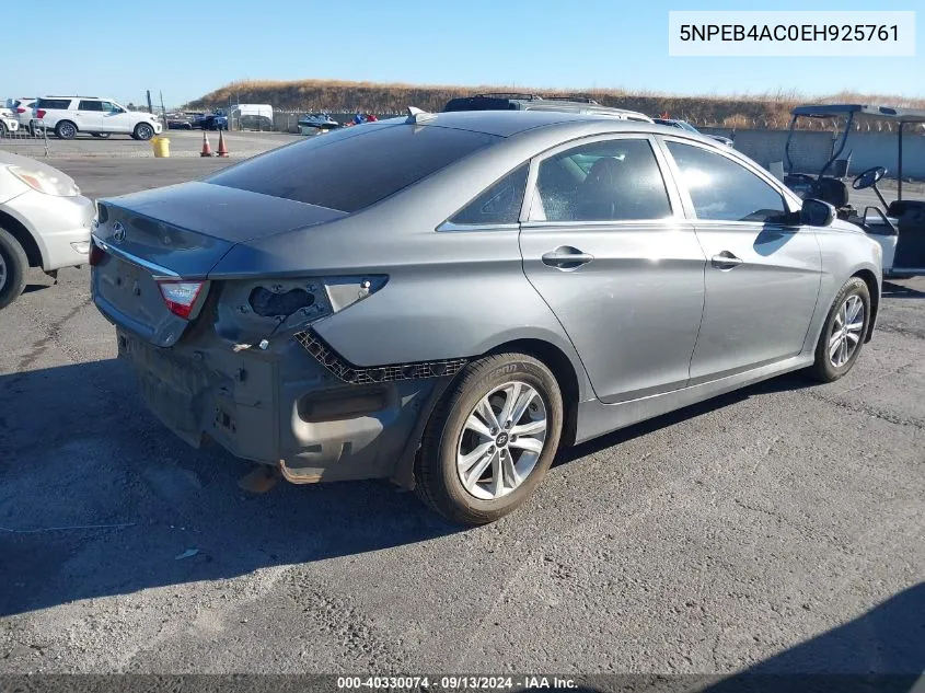 2014 Hyundai Sonata Gls VIN: 5NPEB4AC0EH925761 Lot: 40330074