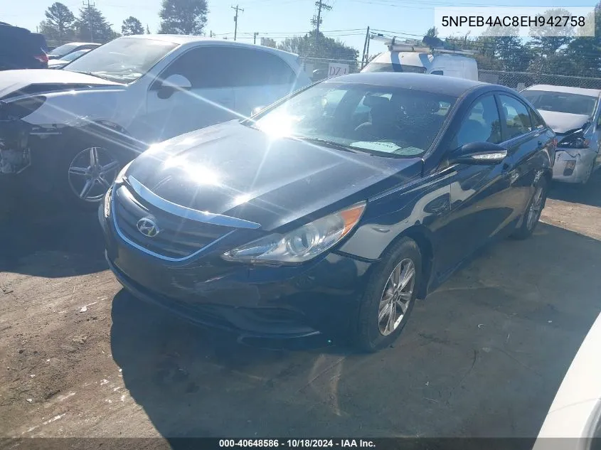 2014 Hyundai Sonata Gls VIN: 5NPEB4AC8EH942758 Lot: 40648586