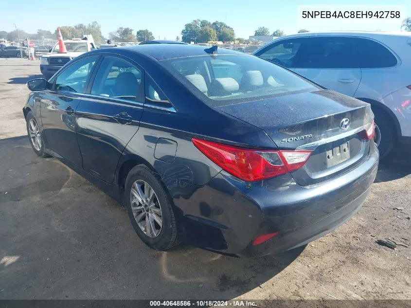 2014 Hyundai Sonata Gls VIN: 5NPEB4AC8EH942758 Lot: 40648586