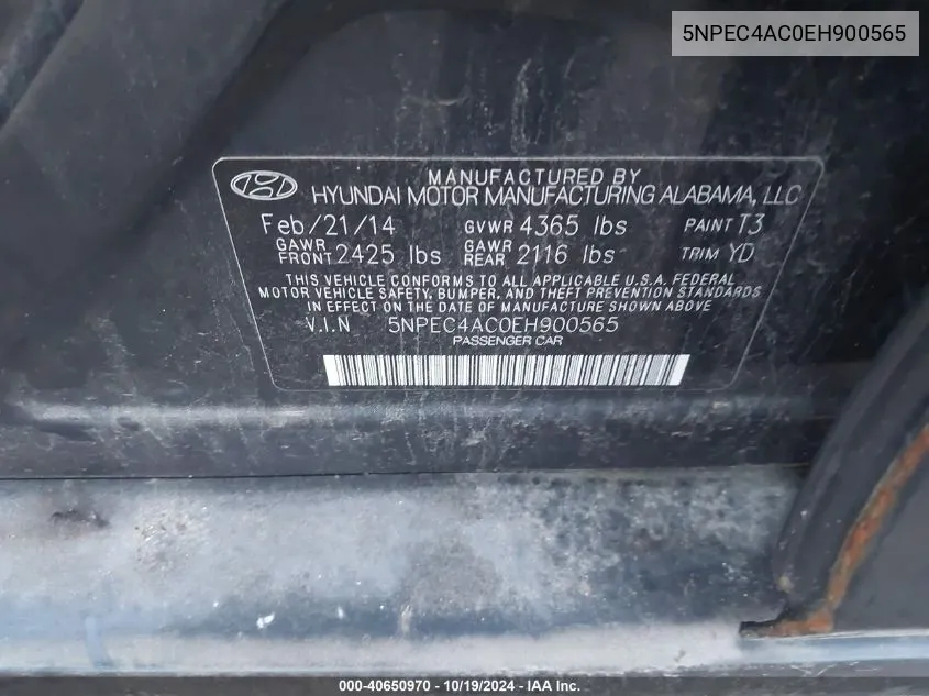 5NPEC4AC0EH900565 2014 Hyundai Sonata Limited