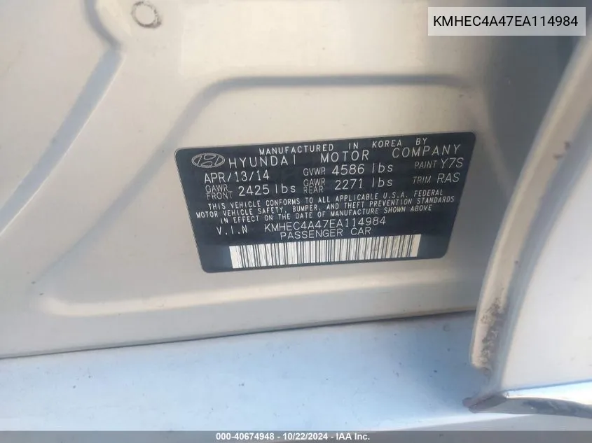 KMHEC4A47EA114984 2014 Hyundai Sonata Hybrid