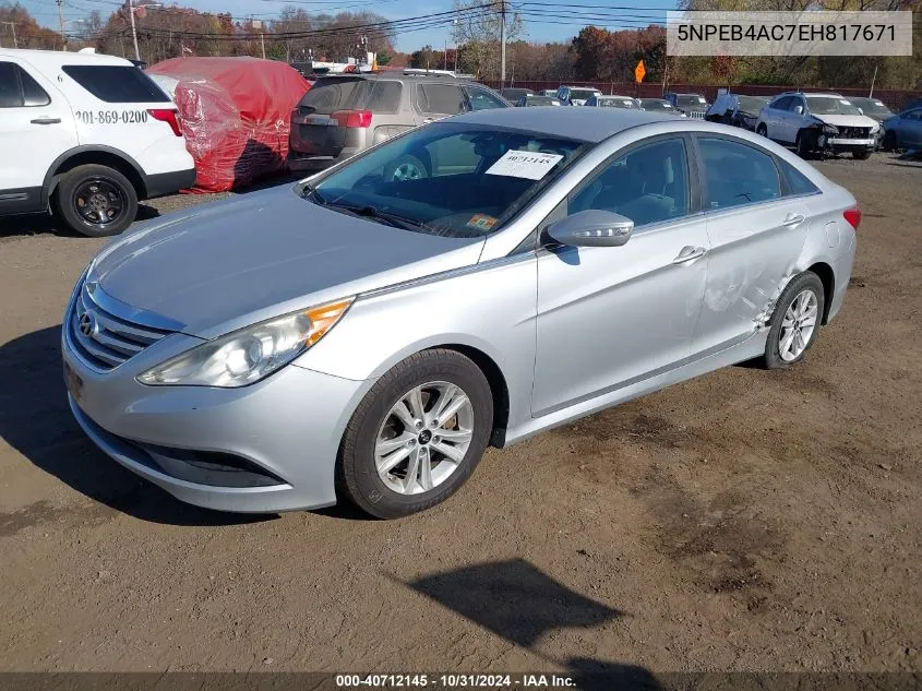 2014 Hyundai Sonata Gls VIN: 5NPEB4AC7EH817671 Lot: 40712145