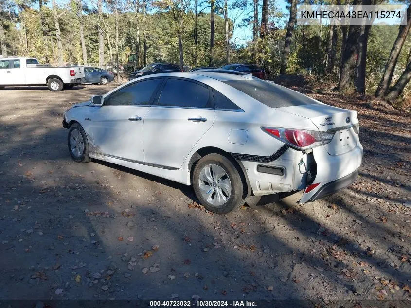 2014 Hyundai Sonata Hybrid VIN: KMHEC4A43EA115274 Lot: 40723032