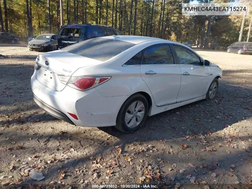 2014 Hyundai Sonata Hybrid VIN: KMHEC4A43EA115274 Lot: 40723032