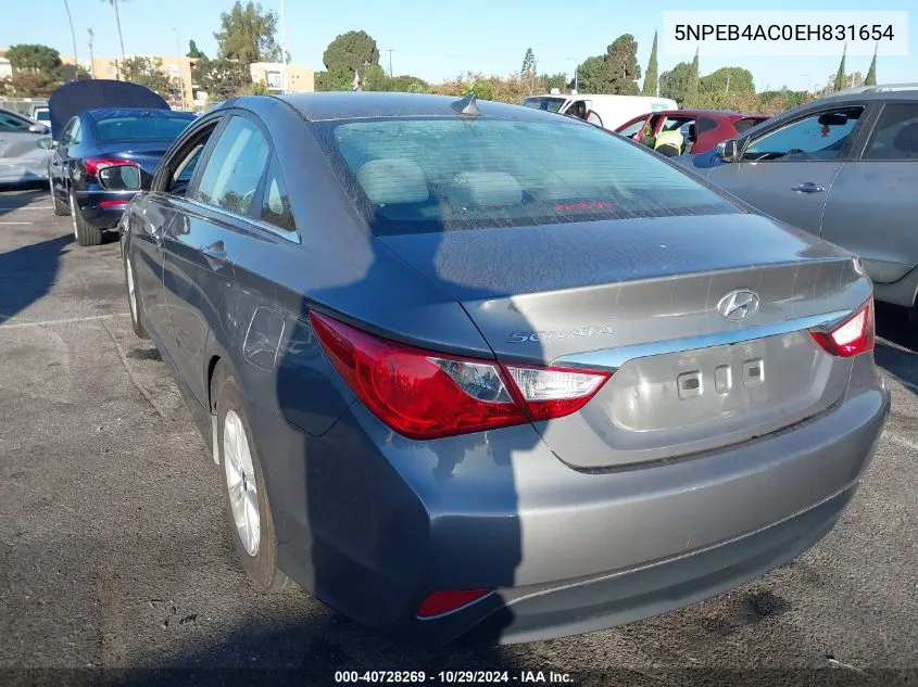 2014 Hyundai Sonata Gls VIN: 5NPEB4AC0EH831654 Lot: 40728269