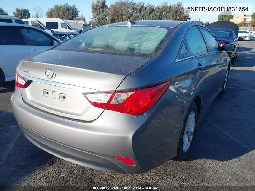 2014 Hyundai Sonata Gls VIN: 5NPEB4AC0EH831654 Lot: 40728269