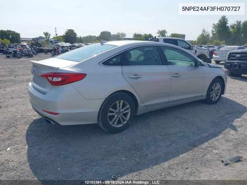 2015 Hyundai Sonata Se VIN: 5NPE24AF3FH070727 Lot: 12103361