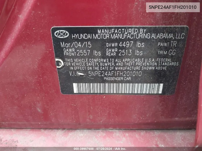 5NPE24AF1FH201010 2015 Hyundai Sonata Se