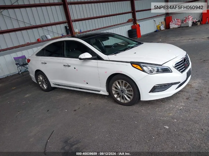 2015 Hyundai Sonata Limited VIN: 5NPE34AF5FH060942 Lot: 40039659