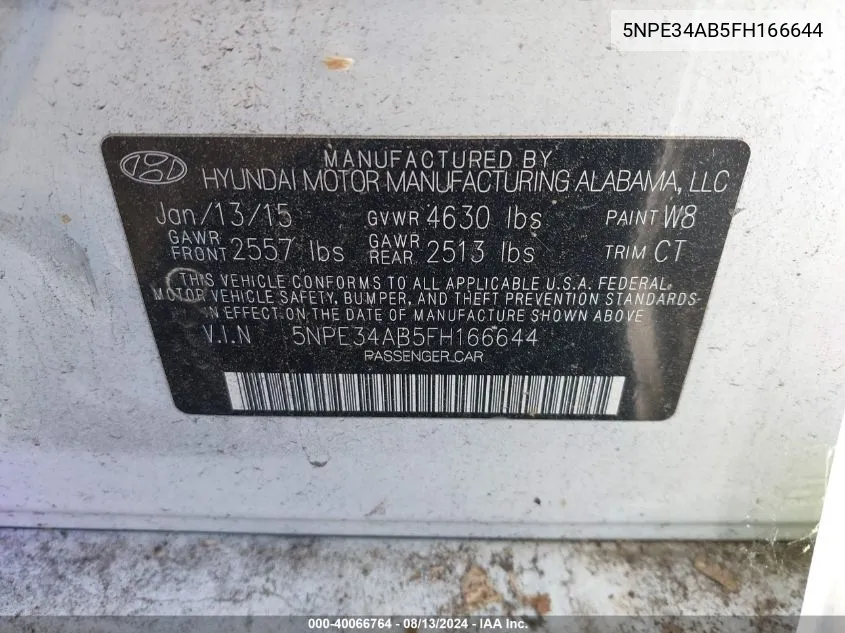 5NPE34AB5FH166644 2015 Hyundai Sonata Limited 2.0T