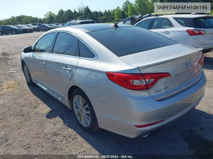 2015 Hyundai Sonata Limited VIN: 5NPE34AF6FH106195 Lot: 40200743