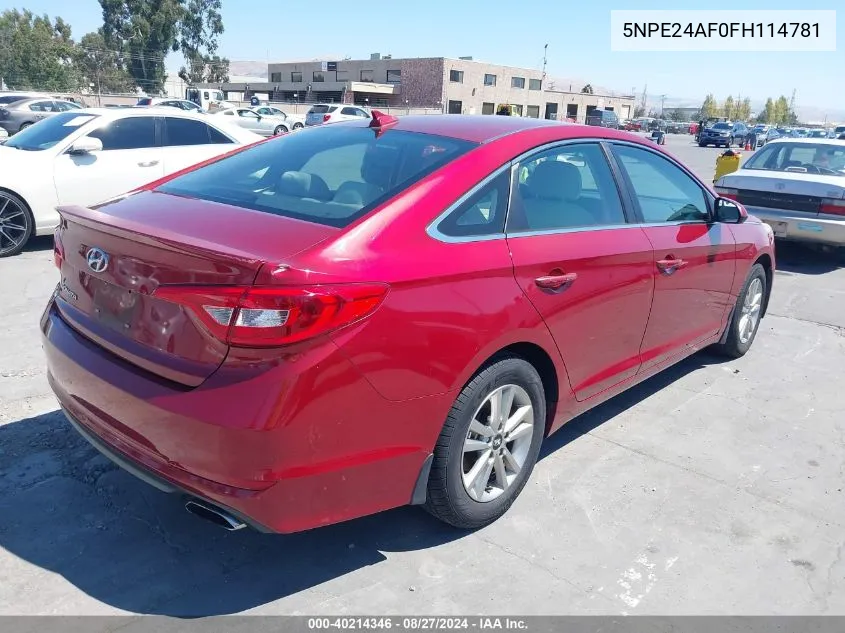 2015 Hyundai Sonata Se VIN: 5NPE24AF0FH114781 Lot: 40214346