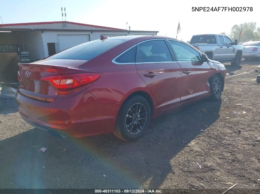 5NPE24AF7FH002978 2015 Hyundai Sonata Se