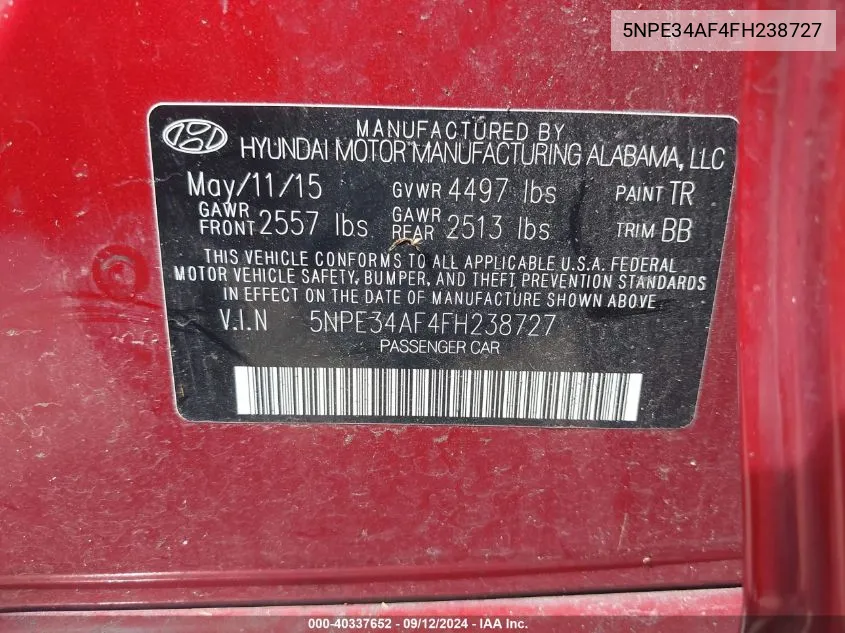 5NPE34AF4FH238727 2015 Hyundai Sonata Limited