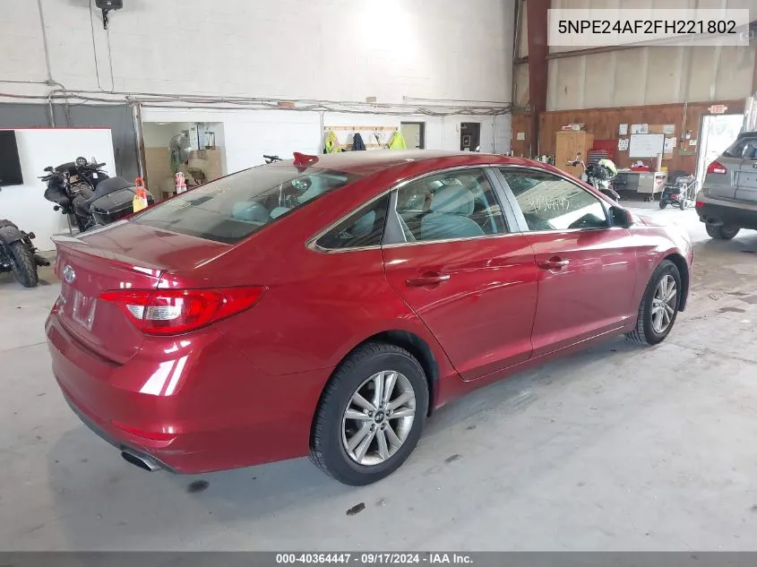 2015 Hyundai Sonata Se VIN: 5NPE24AF2FH221802 Lot: 40364447