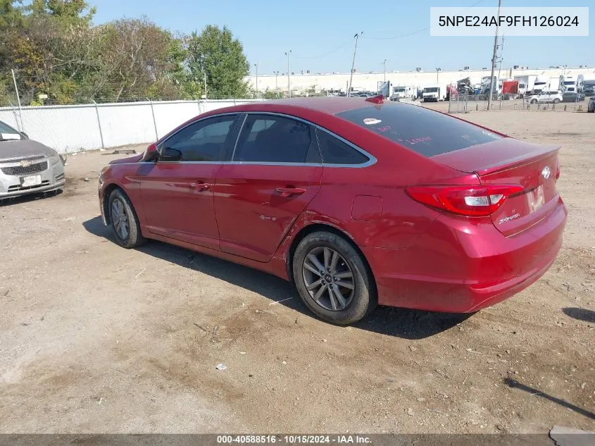 2015 Hyundai Sonata Se VIN: 5NPE24AF9FH126024 Lot: 40588516