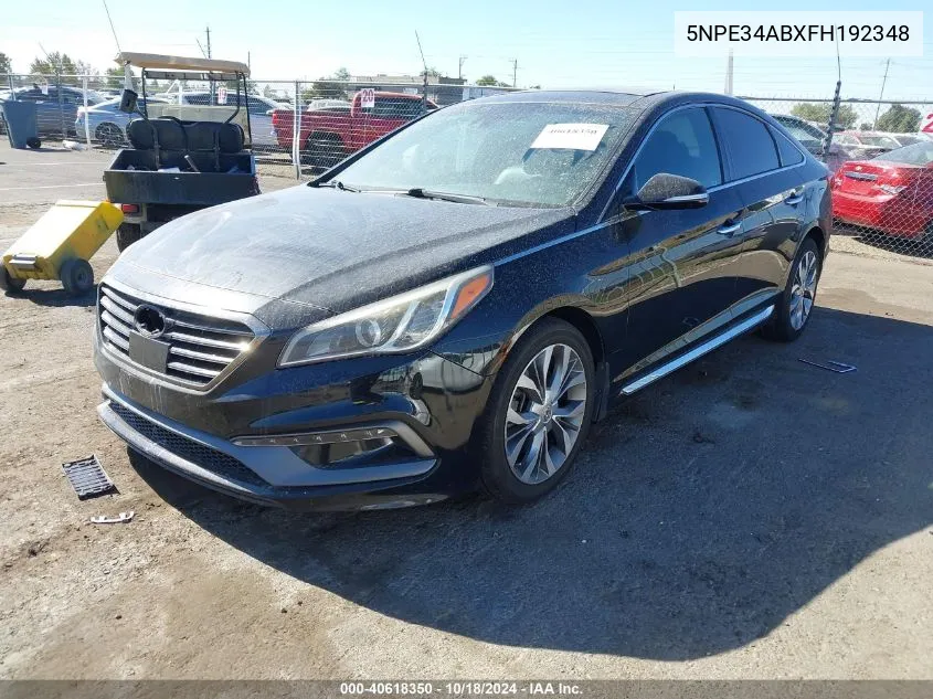 2015 Hyundai Sonata Limited 2.0T VIN: 5NPE34ABXFH192348 Lot: 40618350