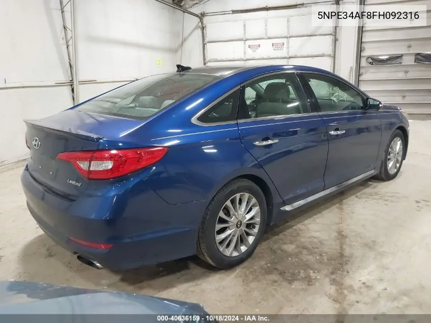 2015 Hyundai Sonata Limited VIN: 5NPE34AF8FH092316 Lot: 40636159