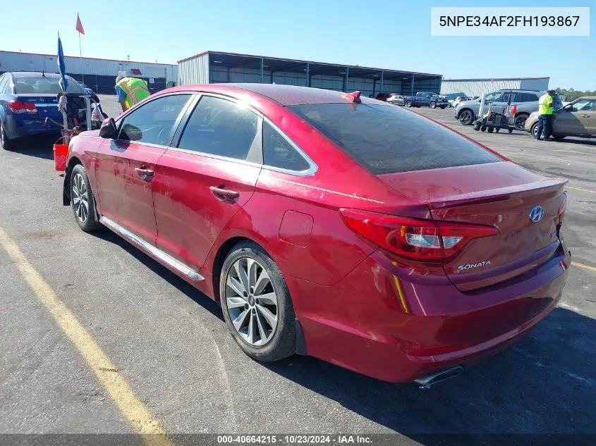 2015 Hyundai Sonata Sport VIN: 5NPE34AF2FH193867 Lot: 40664215