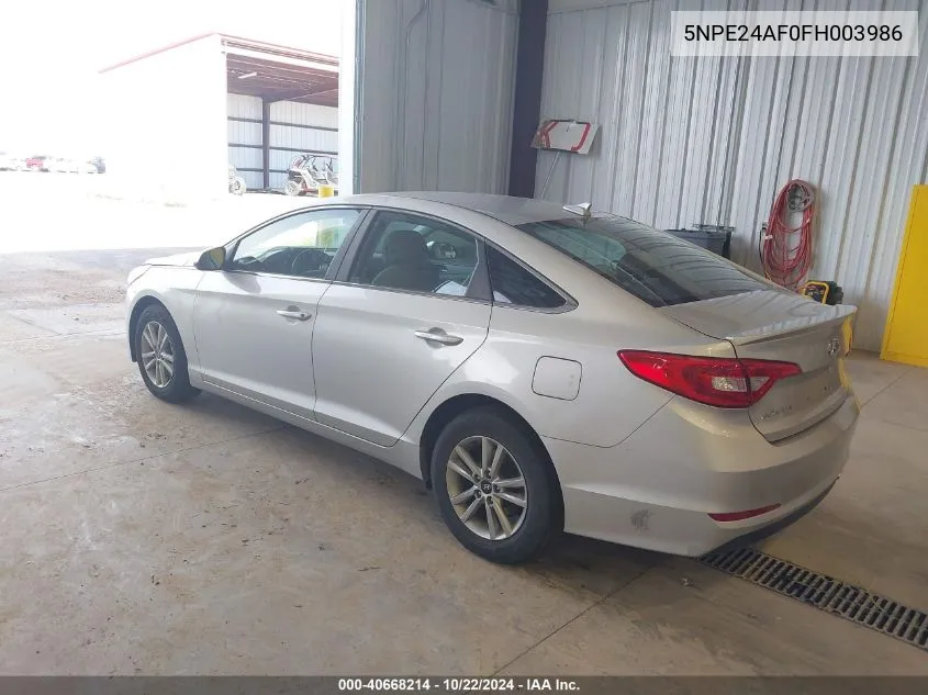 2015 Hyundai Sonata Se VIN: 5NPE24AF0FH003986 Lot: 40668214