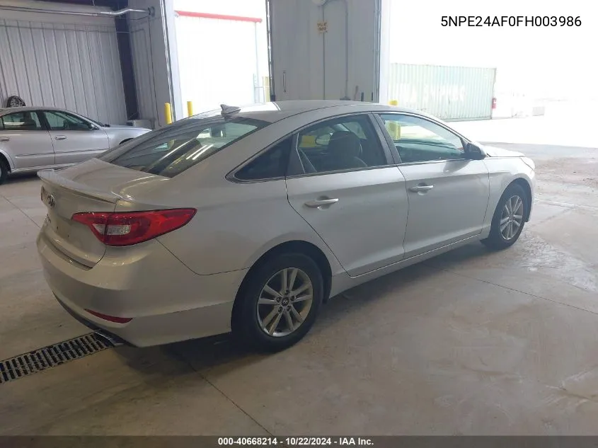 5NPE24AF0FH003986 2015 Hyundai Sonata Se