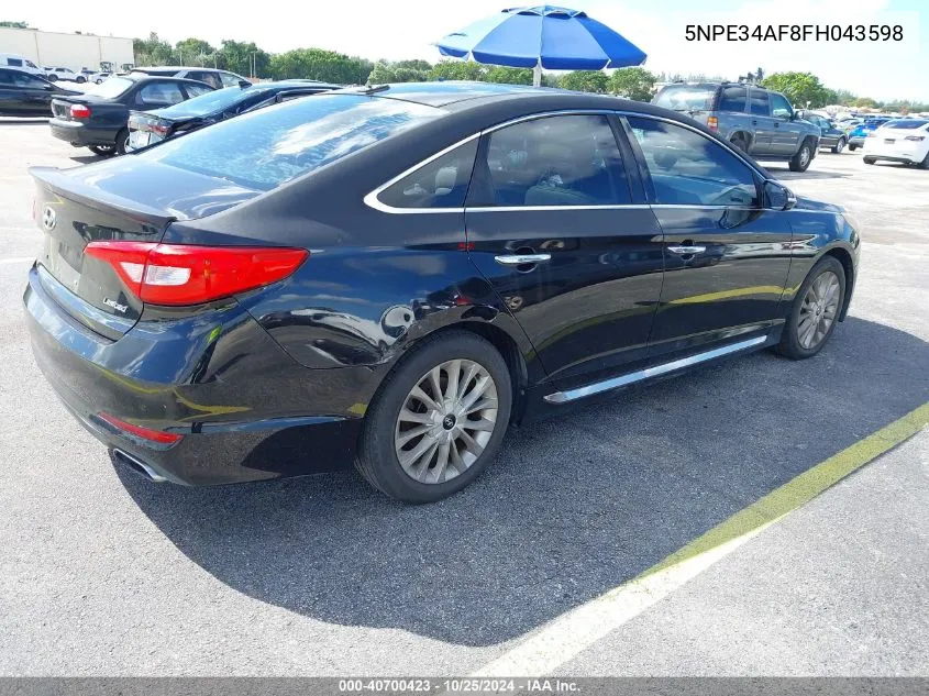 2015 Hyundai Sonata Limited VIN: 5NPE34AF8FH043598 Lot: 40700423