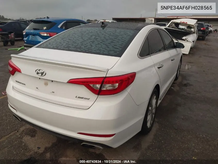 2015 Hyundai Sonata Limited VIN: 5NPE34AF6FH028565 Lot: 40743634