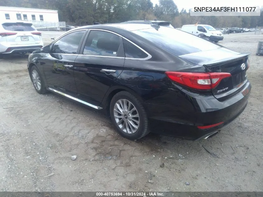 2015 Hyundai Sonata Limited VIN: 5NPE34AF3FH111077 Lot: 40753694