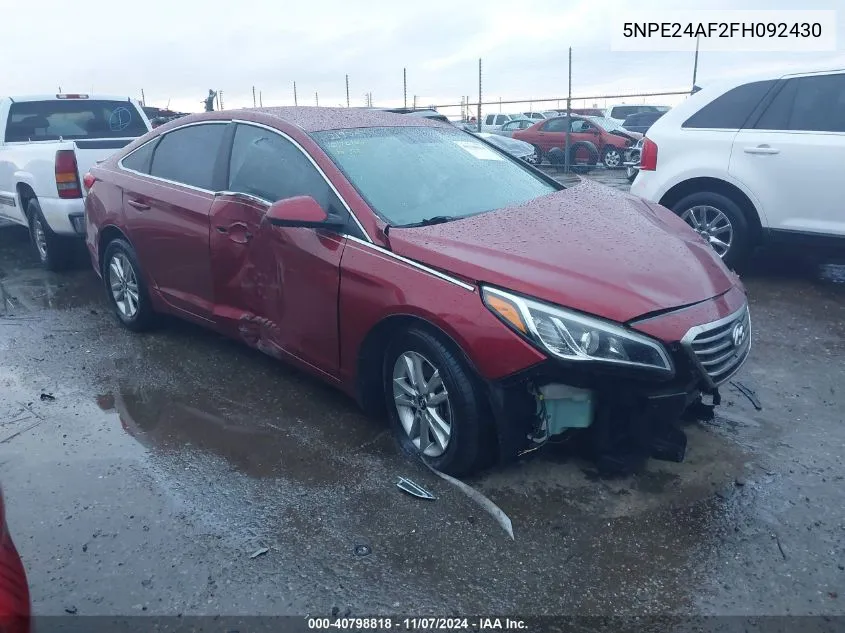 2015 Hyundai Sonata Se VIN: 5NPE24AF2FH092430 Lot: 40798818