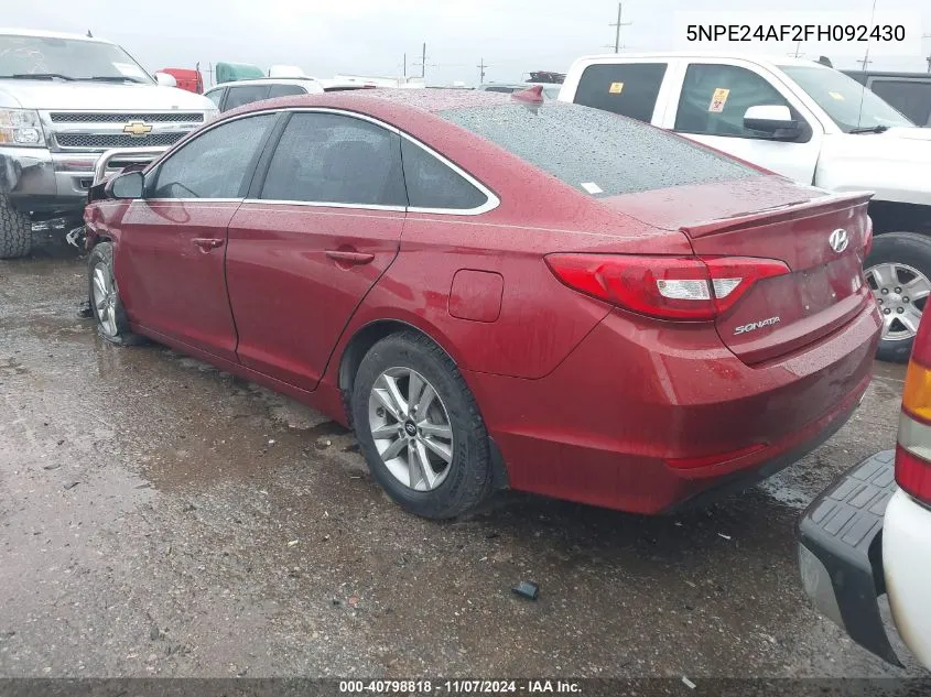 2015 Hyundai Sonata Se VIN: 5NPE24AF2FH092430 Lot: 40798818