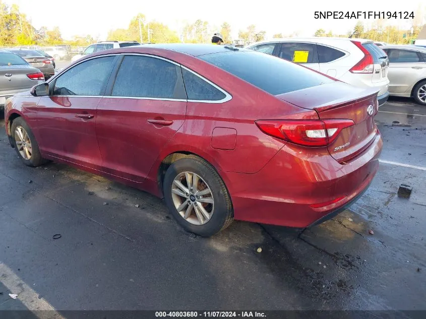 2015 Hyundai Sonata Se VIN: 5NPE24AF1FH194124 Lot: 40803680